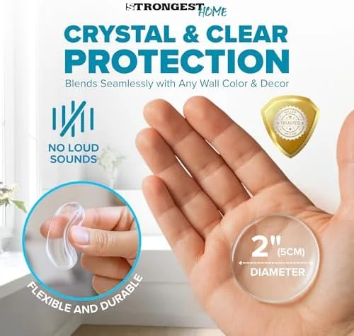 STRONGEST HOME Wall Protector for Door Knobs, 2-Inch - Clear Self-Adhesive Door Stopper Guards - Quiet Rubber Bumpers for Wall Protection, 6-Pack