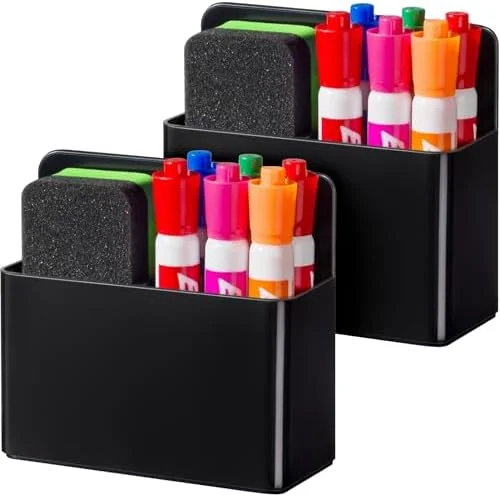 BEYGORM 2 Pack Plastic Magnetic Pen Holder for Refrigerator - Dry Erase Marker Holder for Whiteboard，Magnet School Locker Organizer Accessories