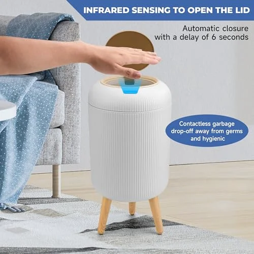Pukomc Smart Sensor Wastebasket, Convenient and Hygienic Easy to Use, Technology Sensor Waterproof Wastebasket Plastic Trash can for Kitchen