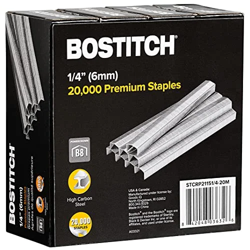 Bostitch B8 Staples 1/4 Inch PowerCrown Staples - Pack of 20, 000