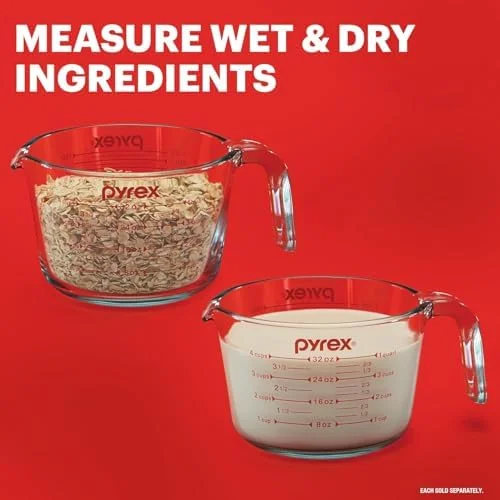 Pyrex Essentials (2-Pack) Glass Measuring Cups Set - (1 & 2 Cup) Measuring Cups For Prepping, Baking and Cooking, Preheated Oven, Dishwasher, Freezer