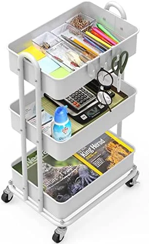 Simple Houseware 3-Tier Heavy Duty Metal Utility Rolling Cart - White
