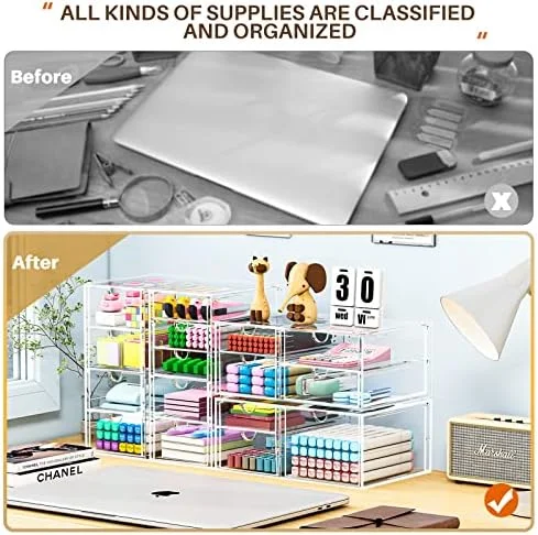 caktraie Makeup Organizer Storage With 16 Drawers - 4 Pcs Desktop Office Supplies, Desk Organizers, Clear Accessories, Dustproof Storage Drawer and