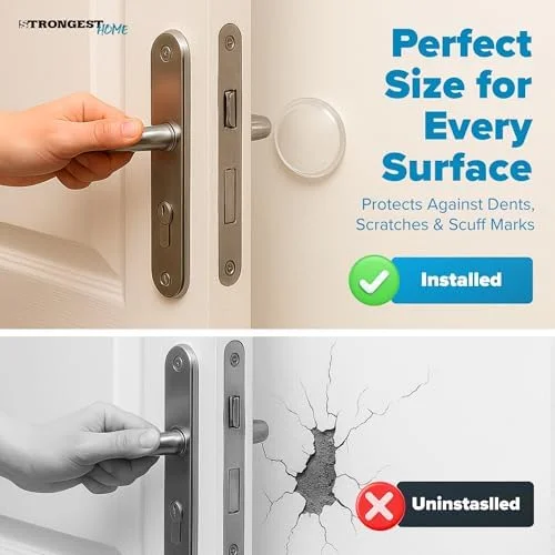 STRONGEST HOME Wall Protector for Door Knobs, 2-Inch - Clear Self-Adhesive Door Stopper Guards - Quiet Rubber Bumpers for Wall Protection, 6-Pack