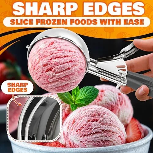 4 oz Large Ice Cream Scoop with Trigger Release #8 - Stainless Steel Cookie Scoop for Baking, Ice Cream & Cookie Dough, Comfort Grip Handle, Easy
