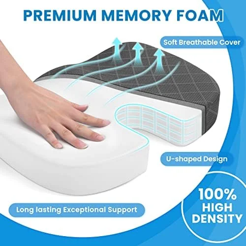 TushGuard Seat Cushion - Memory Foam Cushion for Office Chair - Car Seat, Airplane, Bleacher - Sciatica & Hip & Coccyx Pain Relief Desk Chair Cushion