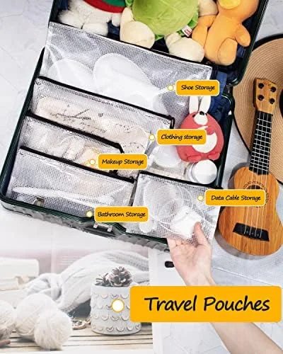 SUNEE Multisize Mesh Zipper Pouches (Black - 21 Packs), Water-Resistant Zip Bag for School Office Supplies, Puzzles & Games Organizing Storage
