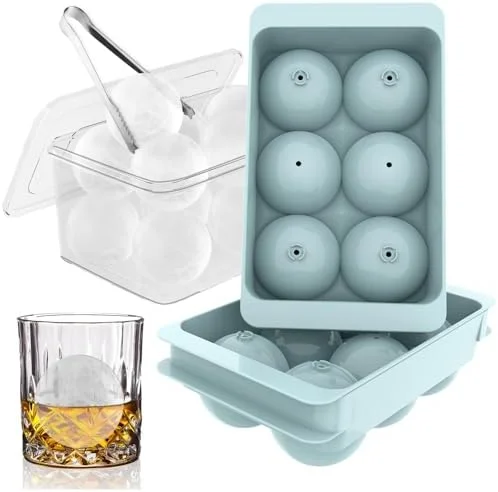 WIBIMEN Large Ice Cube Molds - Big Round Whiskey Ice Cube Trays for Freezer, Easy to Fill & Release, Whiskey Bourbon Cocktail(1.9In*6 Balls- Blue/2