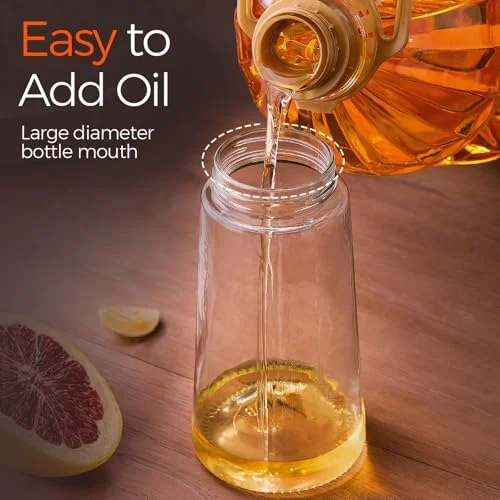 YARRAMATE 16oz/470ml Glass Olive Oil Sprayer for Cooking with Stickers, 2 in 1 Oil Dispenser for Kitchen Gadgets, Food Grade Premium Spray Bottle