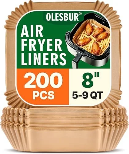 OLESBUR Air Fryer Liners Disposable, 200Pcs 8 Inch Airfryer Paper Liners, Unbleached Parchment Paper for Air Fryer Basket, Non-Stick Air Fryer