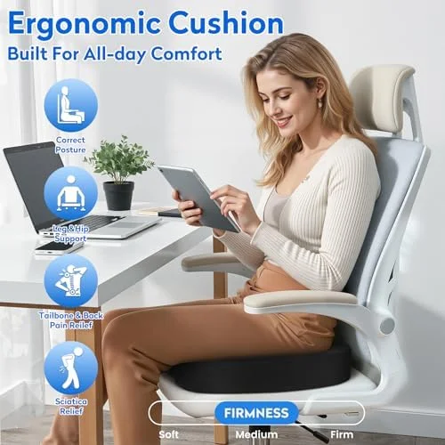 CushZone Seat Cushion - Memory Foam Office Chair Cushion for Sciatica - Tailbone & Back Pain Relief - Orthopedic Coccyx Pillow for Car, Airplane