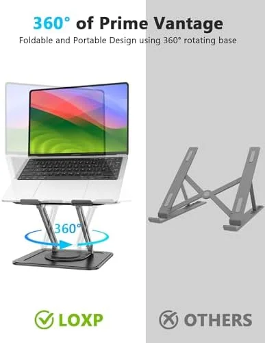 LOXP Adjustable Laptop Stand - Computer Stand with 360 Rotating Base, Ergonomic Laptop Riser Mount for Desk Foldable Protable Computer Desk Fits with