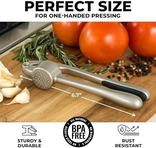 Zulay Kitchen Premium Garlic Press Set - Rust Proof Professional Garlic Mincer Tool - Easy-Squeeze - Easy-Clean with Soft, Ergonomic Handle - Silicone