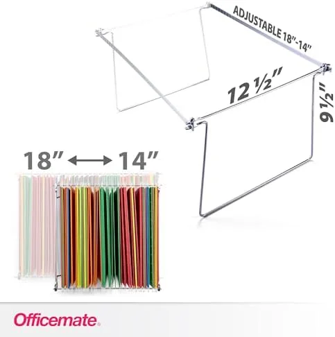 Officemate Hanging File Frame, Letter Size, Adjustable 14 to 18-Inches, 2 Count (Pack of 1), Silver, 91990