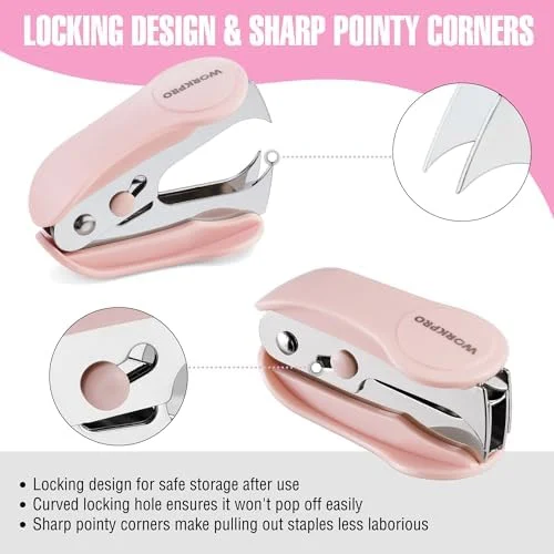 WORKPRO Mini Stapler with Staples - Pink Stapler Set Includes Two Small Staplers, One Staple Remover, 2000 Standard Staples - Cute Staplers for Desk