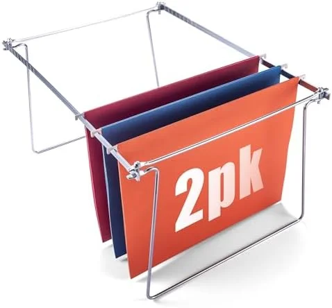 Officemate Hanging File Frame, Letter Size, Adjustable 14 to 18-Inches, 2 Count (Pack of 1), Silver, 91990