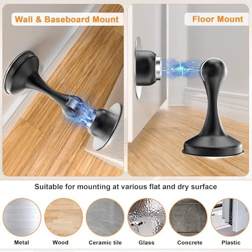 Crosize Magnetic Door Stoppers 2 Pack, Stainless Steel Door Stops, Wall-Mounted and Floor Mounting Metal Doorstops, Door Holder Keep Door Open, No