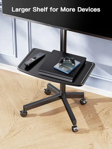 PERLESMITH Rolling TV Stand on Wheels for 23-65 Inch TVs - Tilt Mobile TV Cart Holds up to 99 lbs with Adjustable Height Shelf, Outdoor TV Stand for