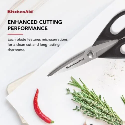 KitchenAid All Purpose Kitchen Shears with Protective Sheath Durable Stainless Steel Scissors, Dishwasher Safe, Soft Grip Comfort Handle, 8.72 Inch