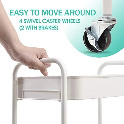 TOOLF 3-Tier Rolling Cart - Metal Utility Storage Organizer with Lockable Wheels, 33 lbs Per Shelf, Tool-Free 5-Min Assembly, for Kitchen Bathroom