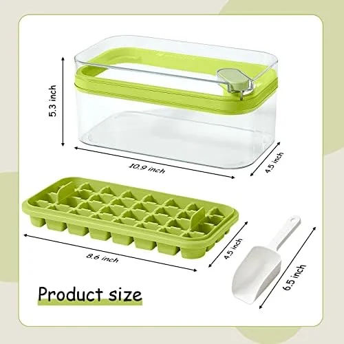 Ice Cube Tray with Lid and Bin - 2 Pack Ice Cube Trays for Freezer, 64 Pcs Ice Cube Mold, Press Button Easy Release Ice Tray, Small Ice Cubes Maker