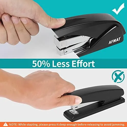 AFMAT Stapler for Desk, 50 Sheet Effortless Desktop Stapler Staple with One Finger, Portable Ergonomic Handheld Staplers Heavy Duty, Built-in