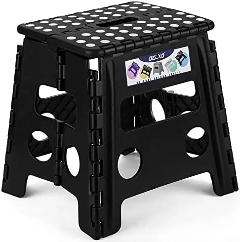 Delxo Folding Step Stool, 13 inch Non-Slip Foldable Stools Up to 300 LBS, Step Stool with Handle, Lightweight for Kitchen, Bathroom, Bedroom, Garden