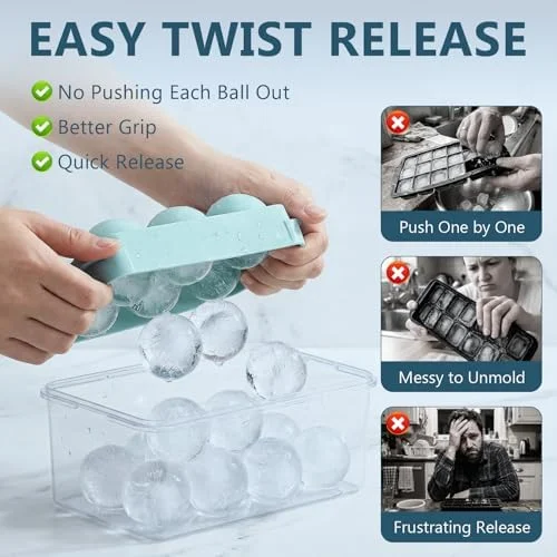 WIBIMEN Large Ice Cube Molds - Big Round Whiskey Ice Cube Trays for Freezer, Easy to Fill & Release, Whiskey Bourbon Cocktail(1.9In*6 Balls- Blue/2