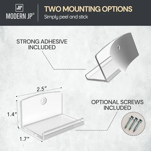 Modern JP Adhesive Vinyl Wall Mount (4-Pack) – Strong Hold Record Holder Wall - Record-Safe Easy Installation, Album Wall Mount for 1LP and 2LP –