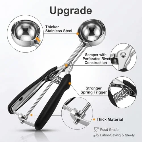 Cookie Scoop Set, 3Pcs Ice Cream Scoop, Cookie Scoops for Baking Set of 3, 18/8 Stainless Steel Cookie Scooper for Baking, Ice Cream Scooper with