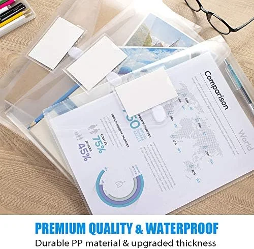 Sooez 10 Pack Plastic Envelopes File Folders - Clear Folder for Document US Letter A4 Size Poly Envelopes with Label Pockets for School Home Work