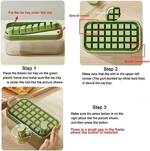 Ice Cube Tray with Lid and Bin - 2 Pack Ice Cube Trays for Freezer, 64 Pcs Ice Cube Mold, Press Button Easy Release Ice Tray, Small Ice Cubes Maker