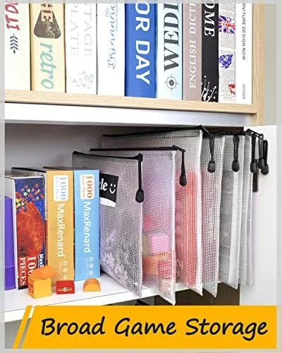 SUNEE Multisize Mesh Zipper Pouches (Black - 21 Packs), Water-Resistant Zip Bag for School Office Supplies, Puzzles & Games Organizing Storage