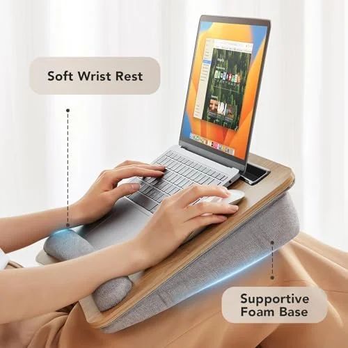 HUANUO Laptop Lap Desk - Portable Lap Desk with Pillow Cushion - Fits up to 15.6 inch Laptop, with Anti-Slip Strip & Storage Function for Home Office