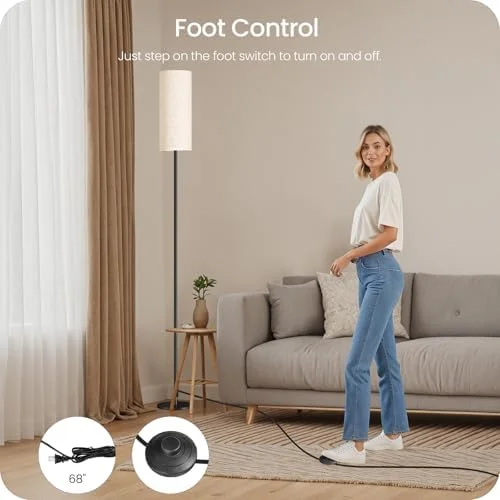 64.4” Dimmable Floor Lamp for Living Room with Remote and Foot Switch - Modern Standing Tall Lamp, Corner Floor Lamp for Bedroom, 10W 900LM LED Bulb
