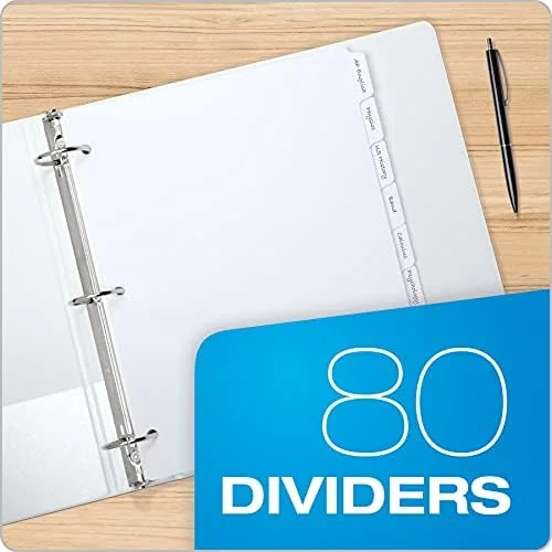 Oxford Binder Dividers for 3 Ring Binders, 10 Pack, 8-Tab Dividers, Write On Tabs, White Paper, 80 Total