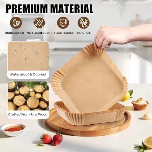 OLESBUR Air Fryer Liners Disposable, 200Pcs 8 Inch Airfryer Paper Liners, Unbleached Parchment Paper for Air Fryer Basket, Non-Stick Air Fryer