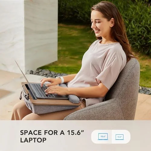 HUANUO Laptop Lap Desk - Portable Lap Desk with Pillow Cushion - Fits up to 15.6 inch Laptop, with Anti-Slip Strip & Storage Function for Home Office
