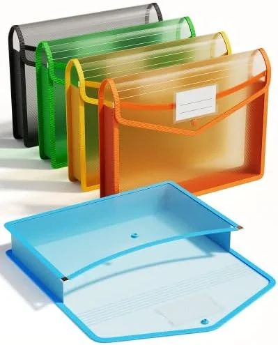 ThinkTex Plastic Expanding File Folder - Transparent Envelopes with Snap Closure, No Dividers, Large Capacity, Assorted Colors, Fits Letter, A4 Size
