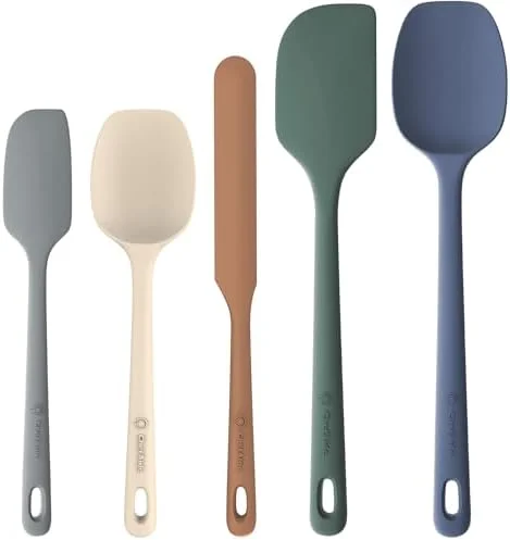 ChefAide 5 Pieces Silicone Spatula Set, Food Grade Rubber Spatula, Upgrade Strong Handle with Ergonomic Grip, Heat Resistant Up to 600°F for Nonstick