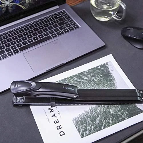 Long Reach Stapler, with 2000 Staples & Stapler Remover Full Strip，20-25 Sheet Capacity, with Built-in Ruler and Adjustable Locking Paper Guide, Black