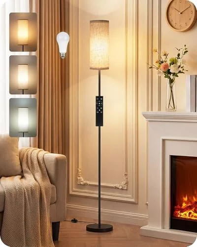 64.4” Dimmable Floor Lamp for Living Room with Remote and Foot Switch - Modern Standing Tall Lamp, Corner Floor Lamp for Bedroom, 10W 900LM LED Bulb