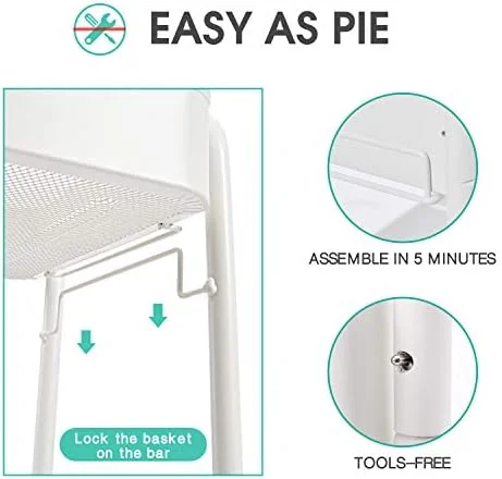 TOOLF 3-Tier Rolling Cart - Metal Utility Storage Organizer with Lockable Wheels, 33 lbs Per Shelf, Tool-Free 5-Min Assembly, for Kitchen Bathroom
