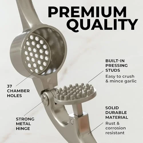 Zulay Kitchen Premium Garlic Press Set - Rust Proof Professional Garlic Mincer Tool - Easy-Squeeze - Easy-Clean with Soft, Ergonomic Handle - Silicone