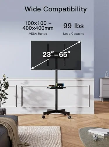 PERLESMITH Rolling TV Stand on Wheels for 23-65 Inch TVs - Tilt Mobile TV Cart Holds up to 99 lbs with Adjustable Height Shelf, Outdoor TV Stand for