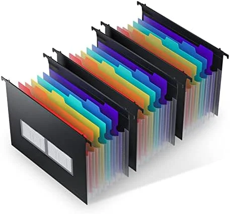 ThinkTex Plastic Expanding Hanging File Folders, 7 Innovative 1.2" Accordian Pockets, Large Capacity, Multi-Color Tabs, Letter Size for Filing