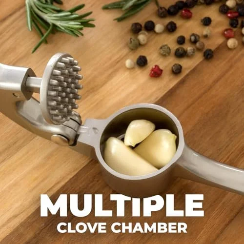 Zulay Kitchen Premium Garlic Press Set - Rust Proof Professional Garlic Mincer Tool - Easy-Squeeze - Easy-Clean with Soft, Ergonomic Handle - Silicone