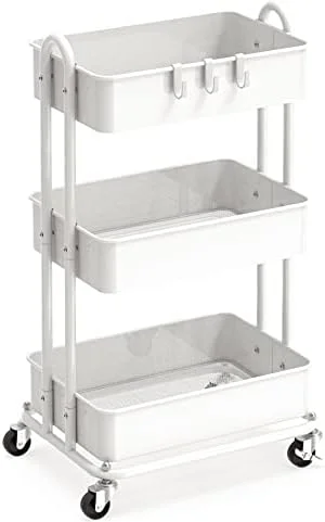 Simple Houseware 3-Tier Heavy Duty Metal Utility Rolling Cart - White