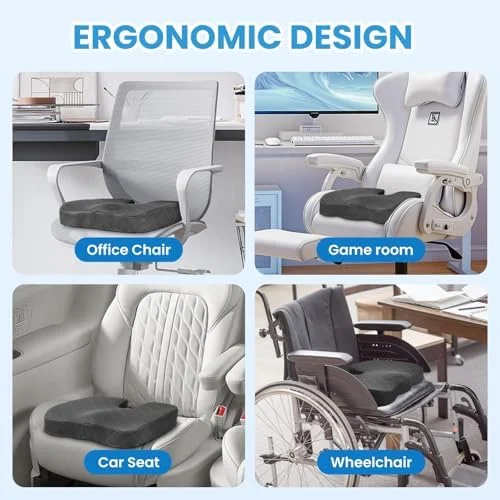 TushGuard Seat Cushion - Memory Foam Cushion for Office Chair - Car Seat, Airplane, Bleacher - Sciatica & Hip & Coccyx Pain Relief Desk Chair Cushion