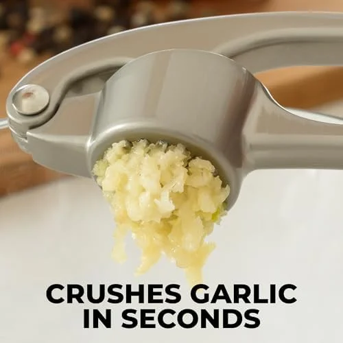 Zulay Kitchen Premium Garlic Press Set - Rust Proof Professional Garlic Mincer Tool - Easy-Squeeze - Easy-Clean with Soft, Ergonomic Handle - Silicone